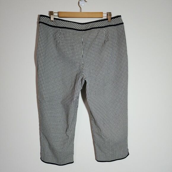 Talbots Womens Cotton-Blend Cropped Pants Black White Geometric Stretch Sz 16/18 - Picture 4 of 8